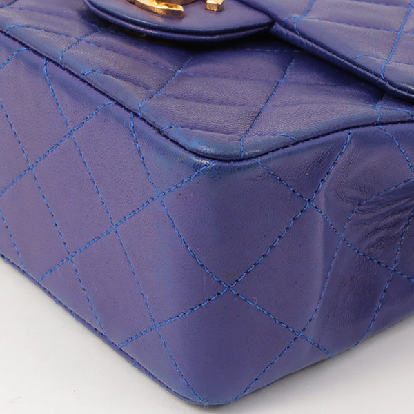 Chanel Around 1990 Made Classic Flap Chain Handbag Mini Blue