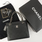 Chanel Around 1998 Made Caviar Skin Turn-Lock Chain Top Handle Bag Black