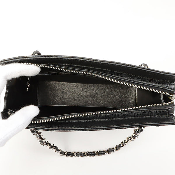 Chanel Around 1998 Made Caviar Skin Turn-Lock Chain Top Handle Bag Black