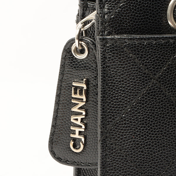 Chanel Around 1998 Made Caviar Skin Turn-Lock Chain Top Handle Bag Black