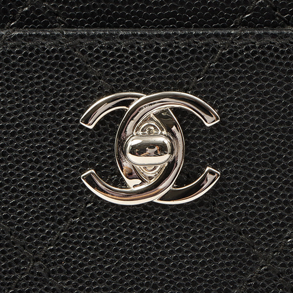 Chanel Around 1998 Made Caviar Skin Turn-Lock Chain Top Handle Bag Black