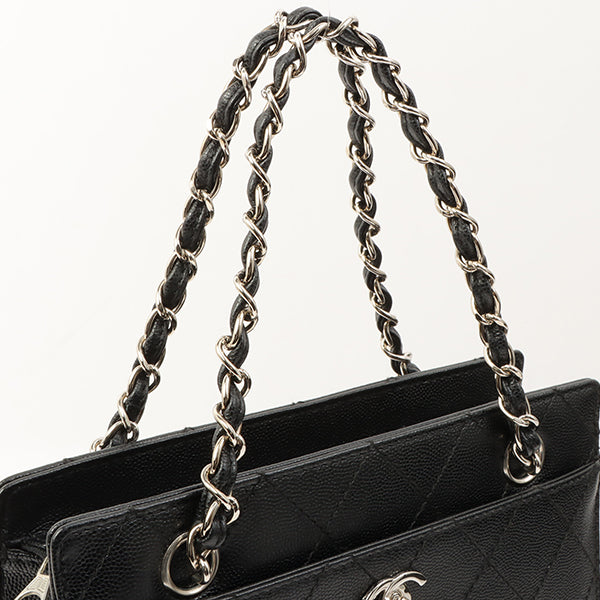 Chanel Around 1998 Made Caviar Skin Turn-Lock Chain Top Handle Bag Black