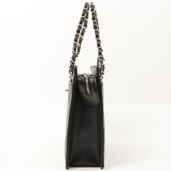 Chanel Around 1998 Made Caviar Skin Turn-Lock Chain Top Handle Bag Black