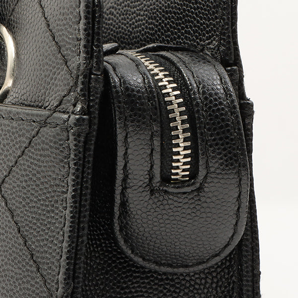 Chanel Around 1998 Made Caviar Skin Turn-Lock Chain Top Handle Bag Black