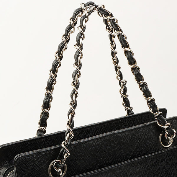 Chanel Around 1998 Made Caviar Skin Turn-Lock Chain Top Handle Bag Black