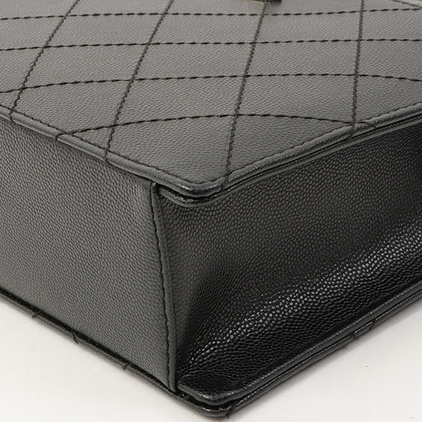 Chanel Around 1998 Made Caviar Skin Turn-Lock Chain Top Handle Bag Black