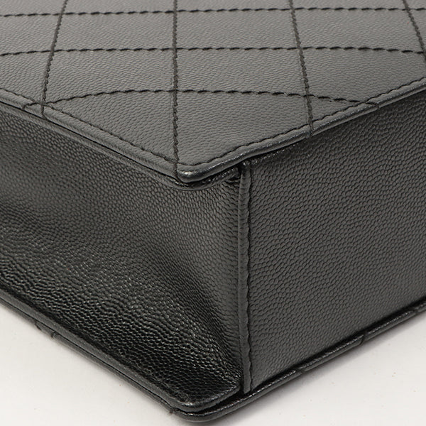 Chanel Around 1998 Made Caviar Skin Turn-Lock Chain Top Handle Bag Black