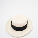 Chanel Straw Boater Hat in White and Black with CC Logo – Size M