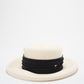 Chanel Straw Boater Hat in White and Black with CC Logo – Size M