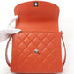 Chanel Around 1998 Made Caviar Skin Turn-Lock Shoulder Bag Orange/Silver