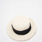 Chanel Straw Boater Hat in White and Black with CC Logo – Size M