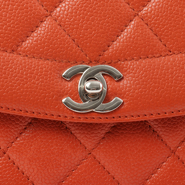 Chanel Around 1998 Made Caviar Skin Turn-Lock Shoulder Bag Orange/Silver