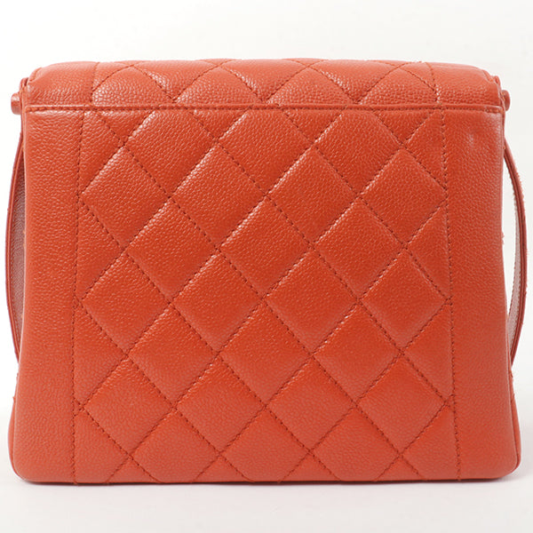 Chanel Around 1998 Made Caviar Skin Turn-Lock Shoulder Bag Orange/Silver