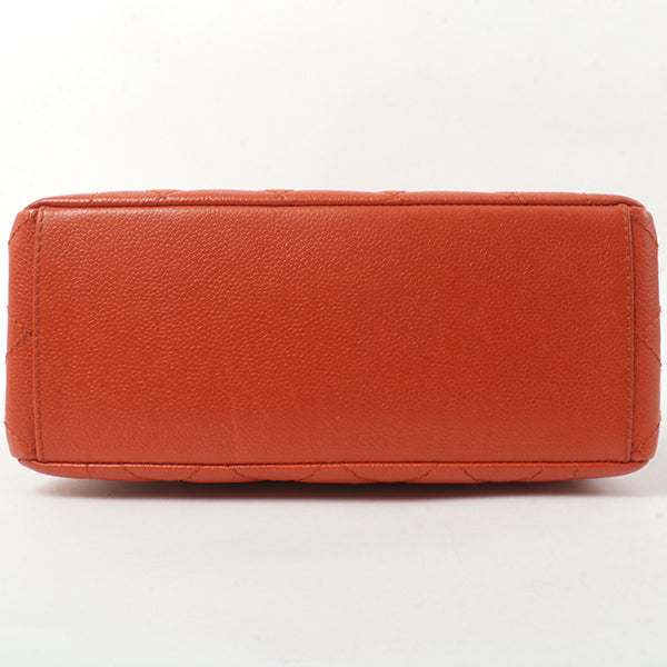 Chanel Around 1998 Made Caviar Skin Turn-Lock Shoulder Bag Orange/Silver