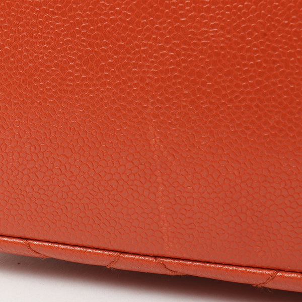 Chanel Around 1998 Made Caviar Skin Turn-Lock Shoulder Bag Orange/Silver