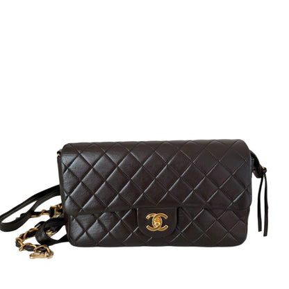 Chanel Chocolate Brown Lambskin Leather Shoulder Flap Blackpack   Gold HW