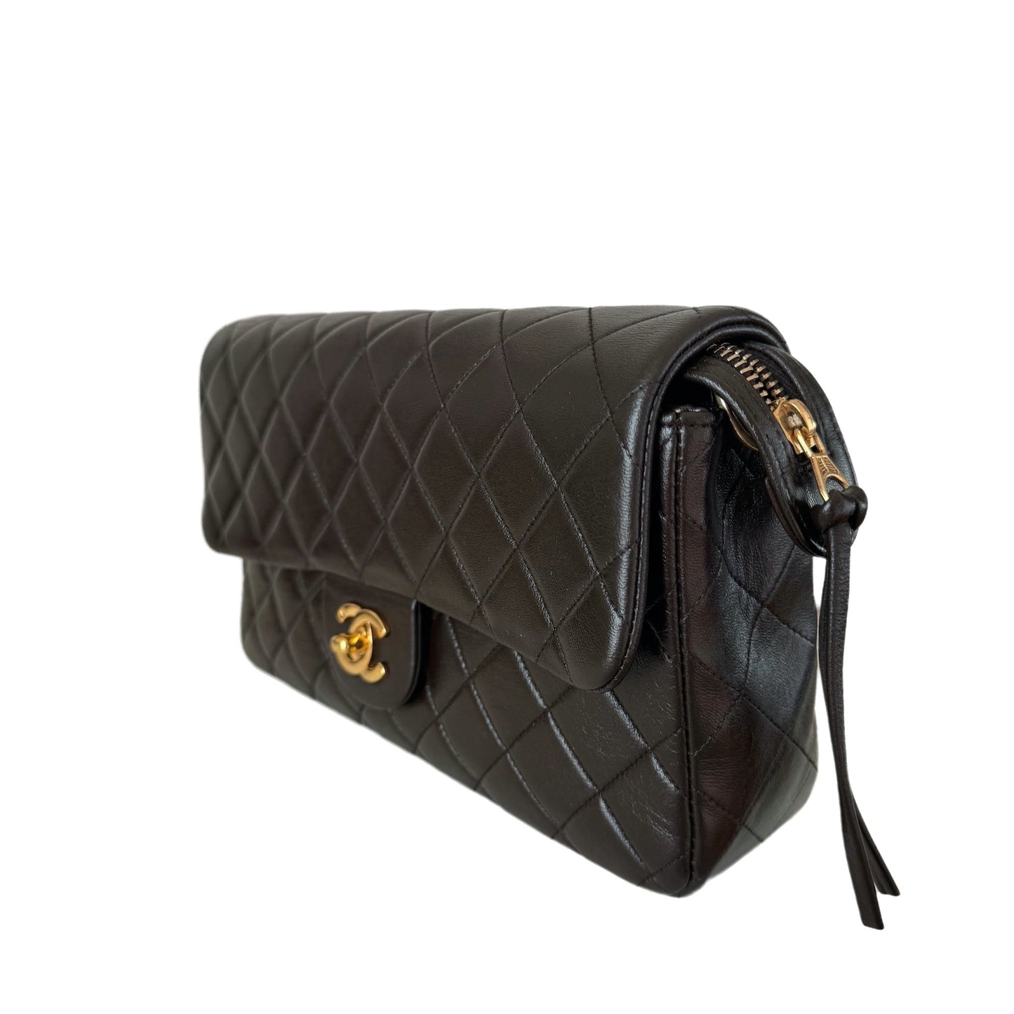 Chanel Chocolate Brown Lambskin Leather Shoulder Flap Blackpack   Gold HW