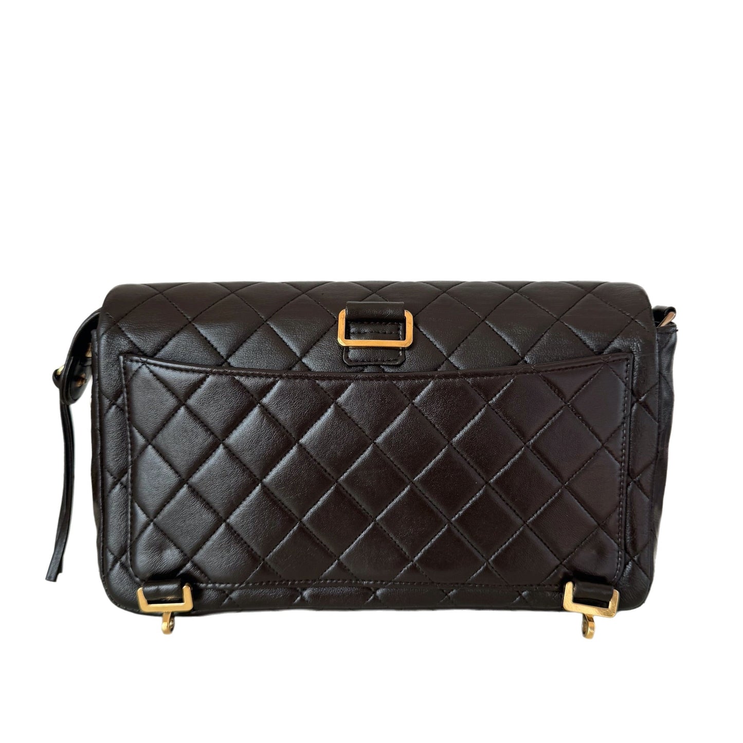 Chanel Chocolate Brown Lambskin Leather Shoulder Flap Blackpack   Gold HW