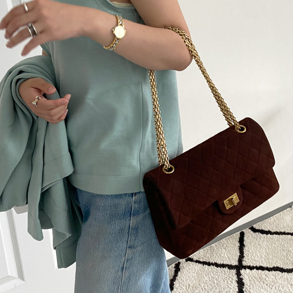 Chanel Around 1998 Made Suede 2.55 Classic Flap Chain Bag 25Cm Brown