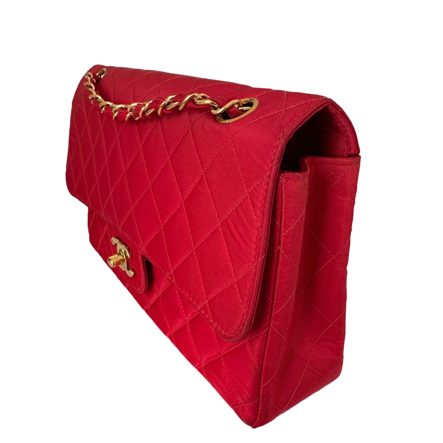 Chanel Classic Flap Medium   Red Nylon Satin with 24k Gold Plated HW