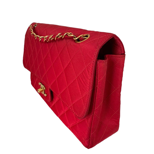 Chanel Classic Flap Medium   Red Nylon Satin with 24k Gold Plated HW