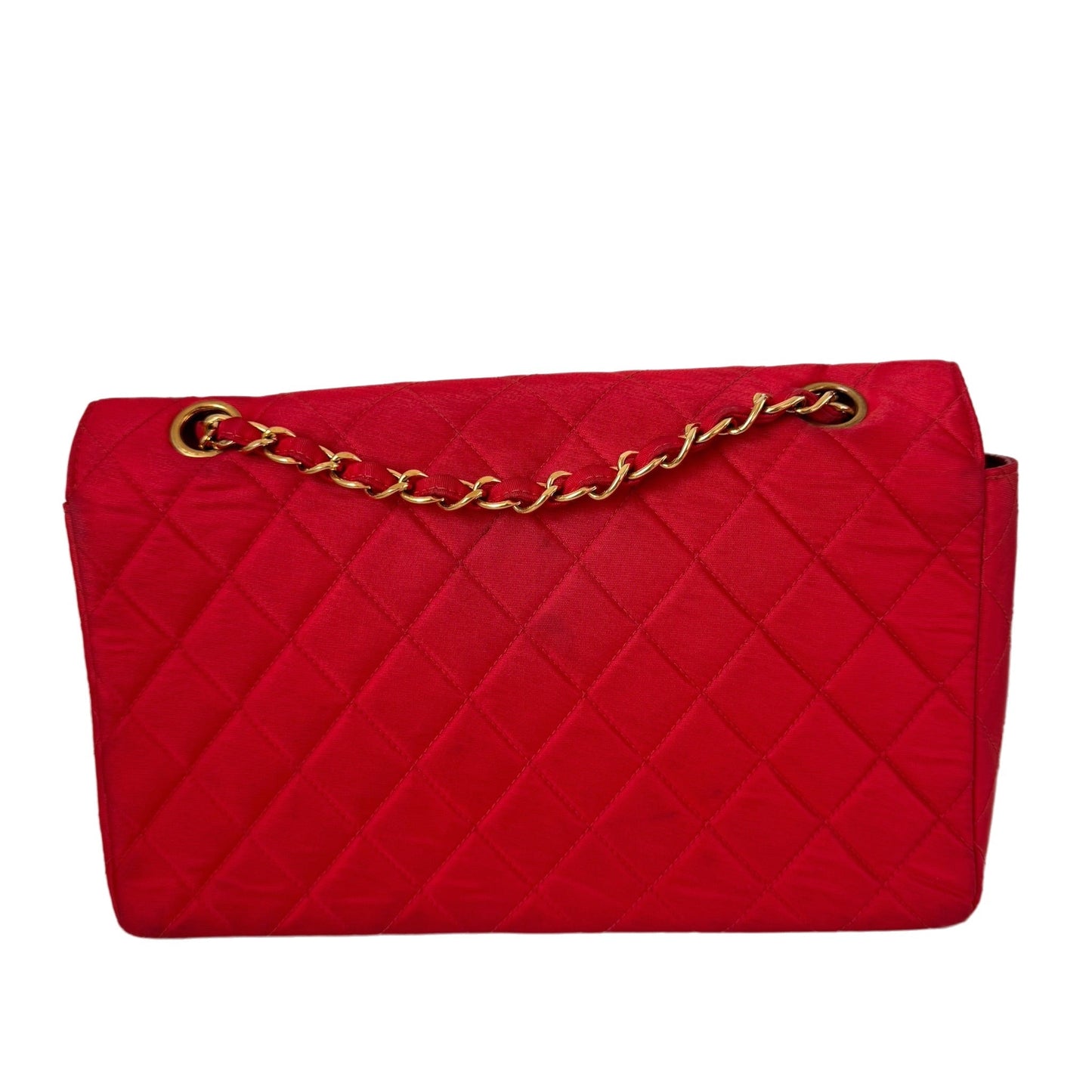 Chanel Classic Flap Medium   Red Nylon Satin with 24k Gold Plated HW