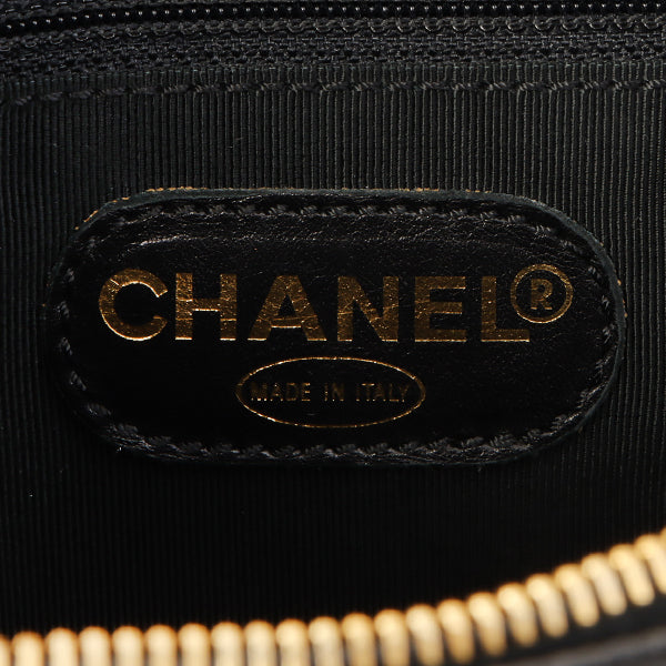 Chanel Around 1998 Made Caviar Skin Logo Embroidered Top Handle Bag Black
