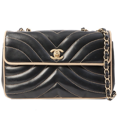 Chanel Around 2003 Made Bicolor Straight Flap Turn-Lock Chain Bag Black/Beige