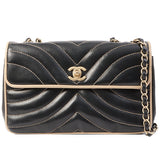 Chanel Around 2003 Made Bicolor Straight Flap Turn-Lock Chain Bag Black/Beige