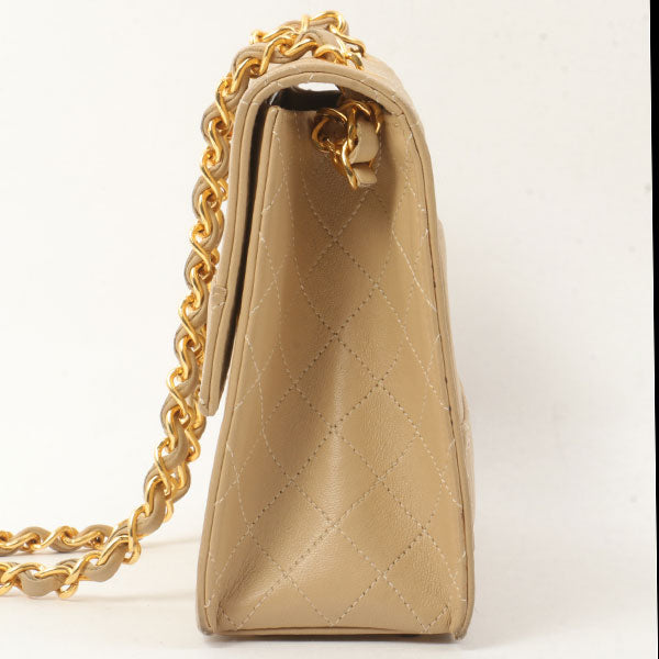 Chanel Around 1990 Made Design Flap Turn-Lock Chain Bag With Pouch Beige