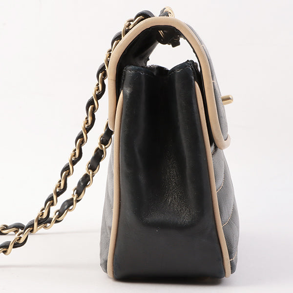 Chanel Around 2003 Made Bicolor Straight Flap Turn-Lock Chain Bag Black/Beige