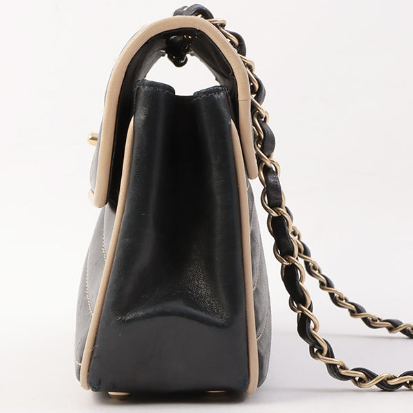 Chanel Around 2003 Made Bicolor Straight Flap Turn-Lock Chain Bag Black/Beige