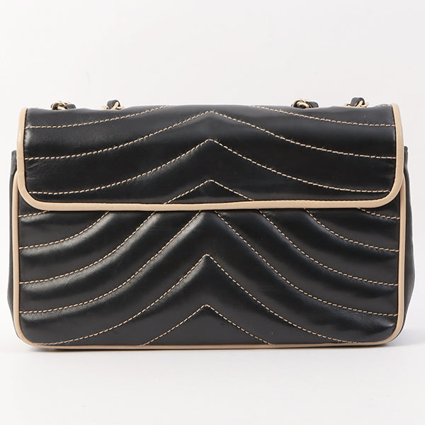 Chanel Around 2003 Made Bicolor Straight Flap Turn-Lock Chain Bag Black/Beige