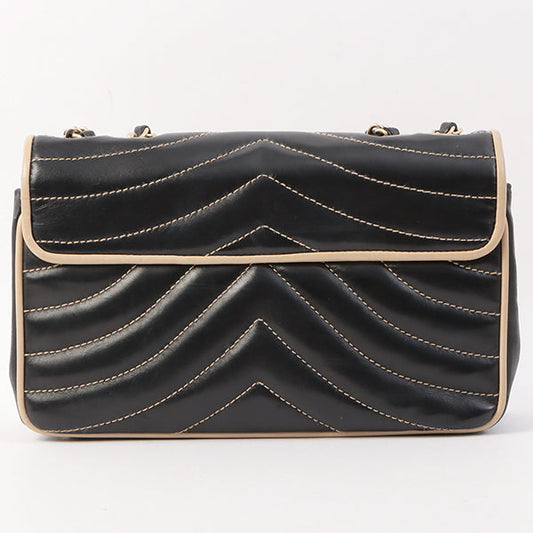 Chanel Around 2003 Made Bicolor Straight Flap Turn-Lock Chain Bag Black/Beige