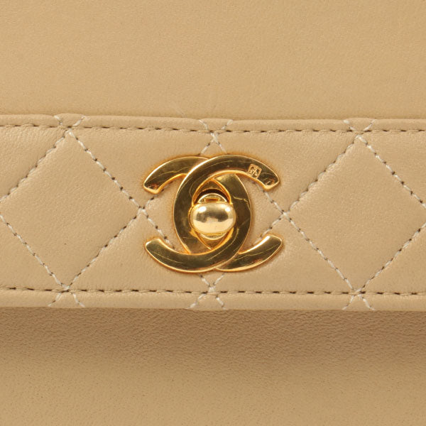 Chanel Around 1990 Made Design Flap Turn-Lock Chain Bag With Pouch Beige