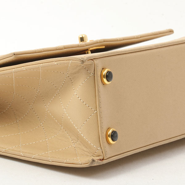 Chanel Around 1990 Made Design Flap Turn-Lock Chain Bag With Pouch Beige