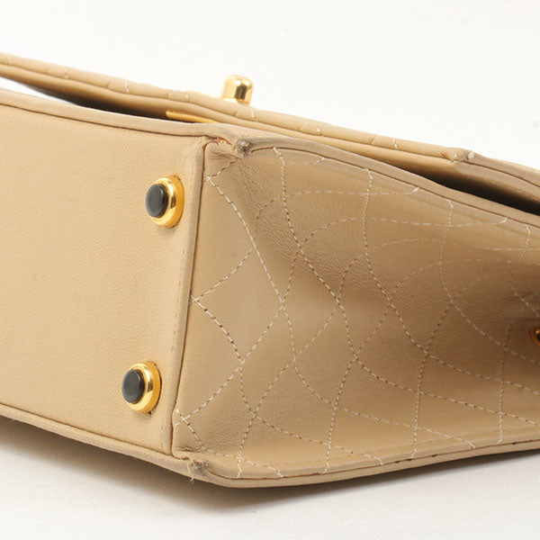 Chanel Around 1990 Made Design Flap Turn-Lock Chain Bag With Pouch Beige