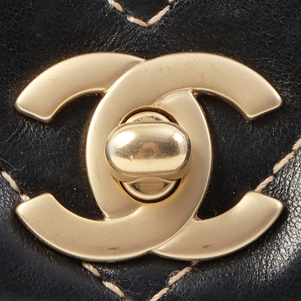 Chanel Around 2003 Made Bicolor Straight Flap Turn-Lock Chain Bag Black/Beige