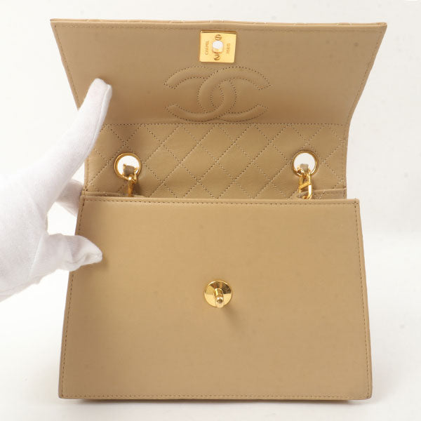 Chanel Around 1990 Made Design Flap Turn-Lock Chain Bag With Pouch Beige