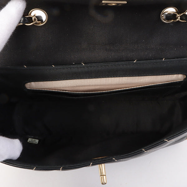 Chanel Around 2003 Made Bicolor Straight Flap Turn-Lock Chain Bag Black/Beige