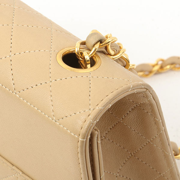 Chanel Around 1990 Made Design Flap Turn-Lock Chain Bag With Pouch Beige