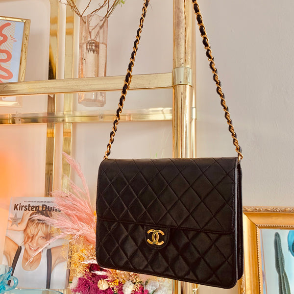 CHANEL Around 1998 Made Cc Mark Plate Chain Bag Black