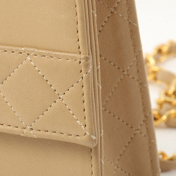Chanel Around 1990 Made Design Flap Turn-Lock Chain Bag With Pouch Beige