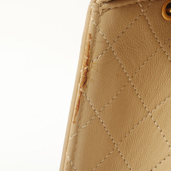 Chanel Around 1990 Made Design Flap Turn-Lock Chain Bag With Pouch Beige