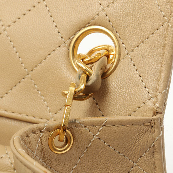 Chanel Around 1990 Made Design Flap Turn-Lock Chain Bag With Pouch Beige