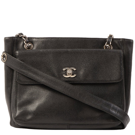 Chanel Around 1997 Made Caviar Skin Turn-Lock Chain Tote Bag Black