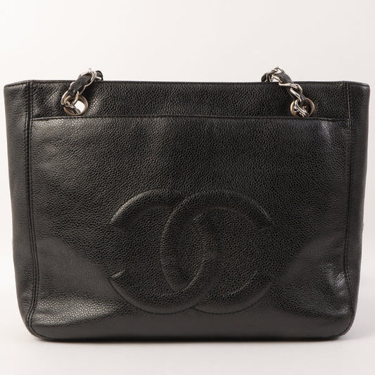 Chanel Around 1997 Made Caviar Skin Turn-Lock Chain Tote Bag Black