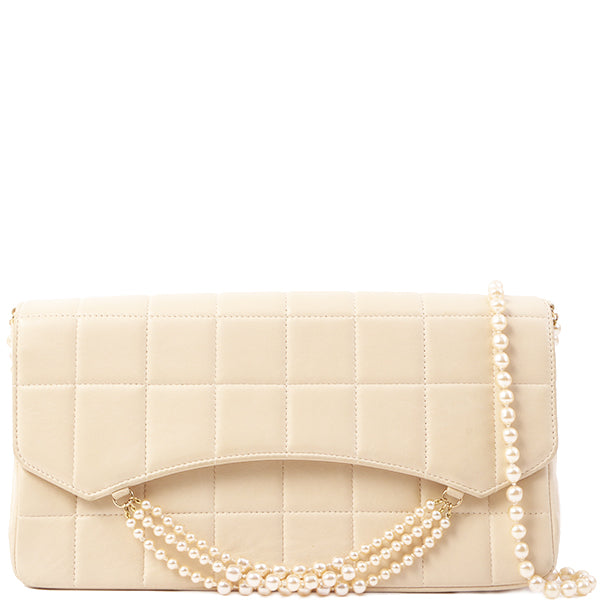 Chanel Around 2002 Made Chocolate Bag Pearl Chain Shoulder Bag Beige