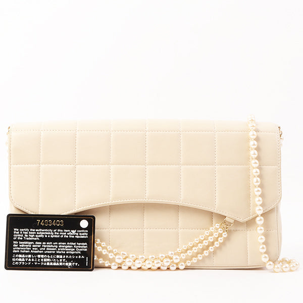 Chanel Around 2002 Made Chocolate Bag Pearl Chain Shoulder Bag Beige