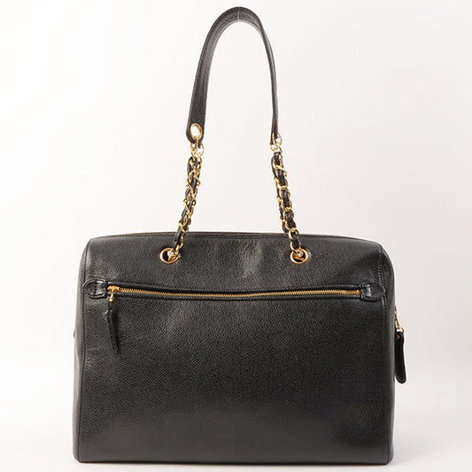 Chanel Around 1998 Made Caviar Skin Cc Mark Stitch Chain Boston Bag Black